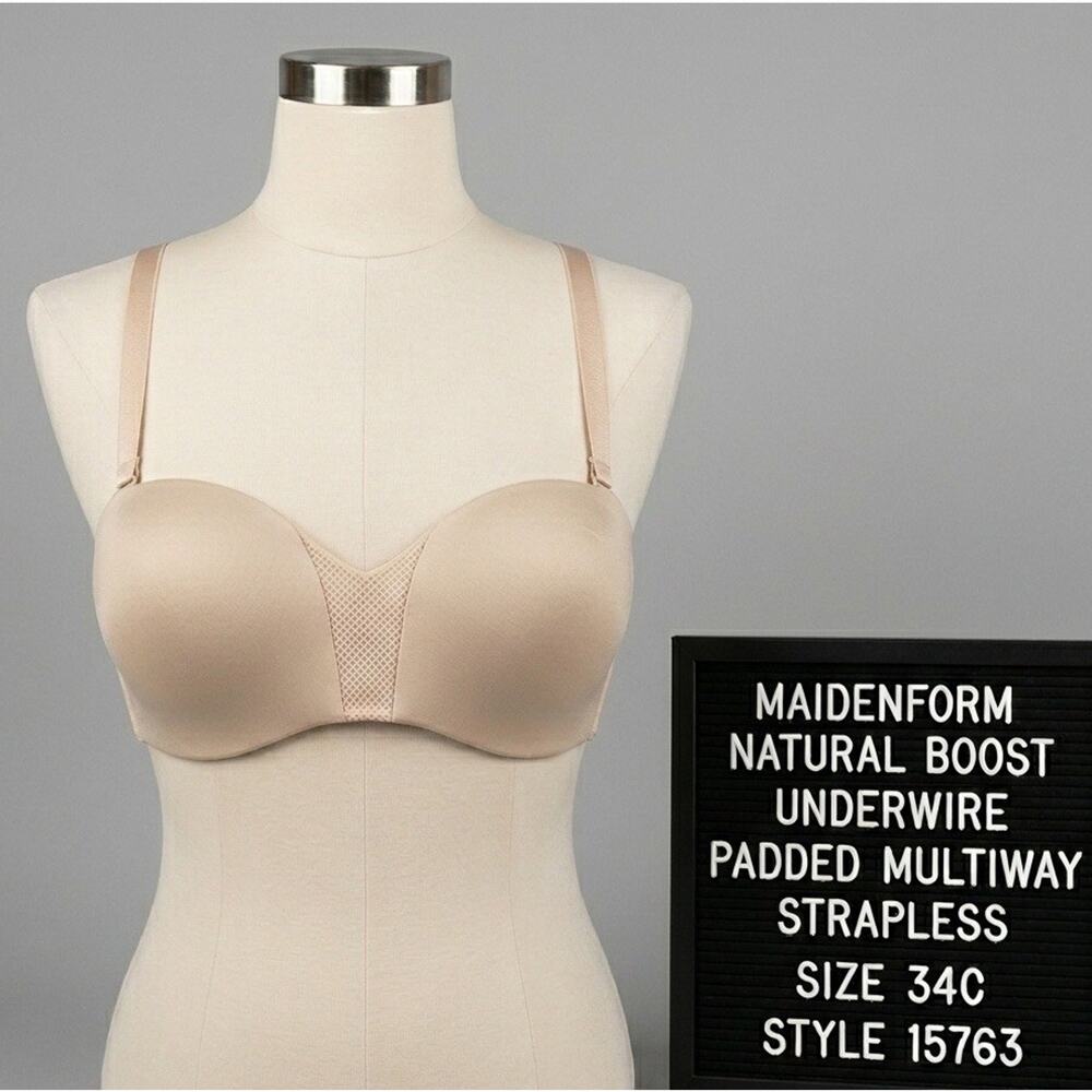 Maidenform 34C Bra Natural Boost Multiway Strapless Padded Underwire 15763